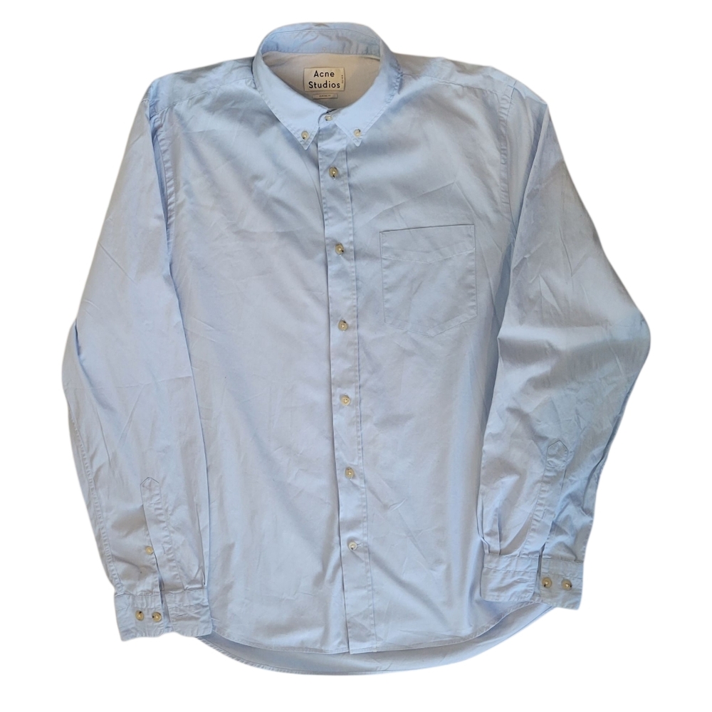 Acne Studios Classic Fit Button Down Isherwood Soft Top Size 52 Light Blue XXL